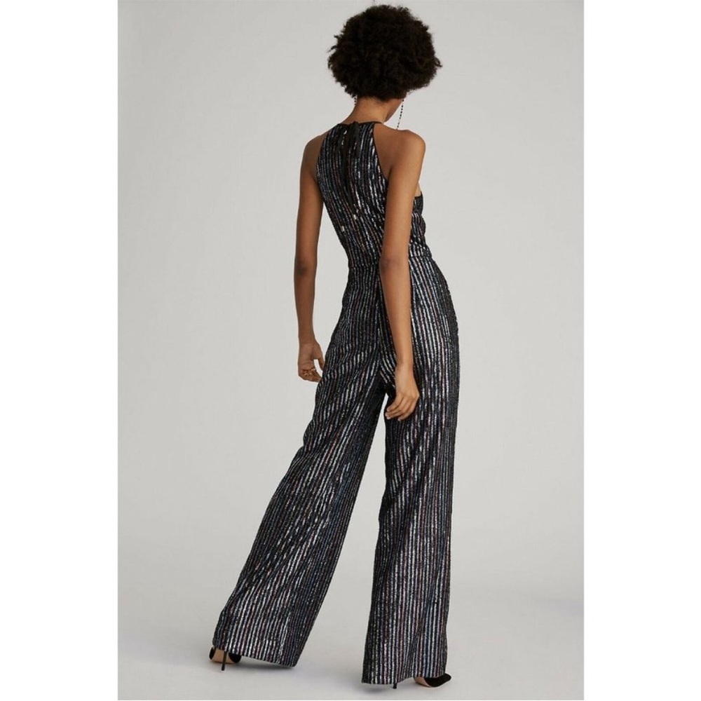 NWT Anthropologie Disco Halter Jumpsuit 8 $180 HTF Black Sequined Sleeveless - Picture 4 of 6